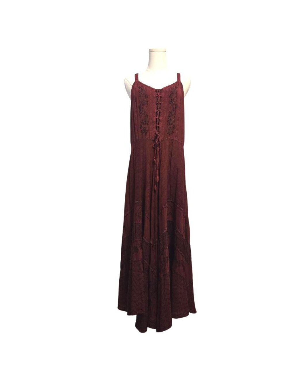 Holy Clothing Burgundy Embroidered Whimsigoth Witchy Renaissance Faire Maxi Dres